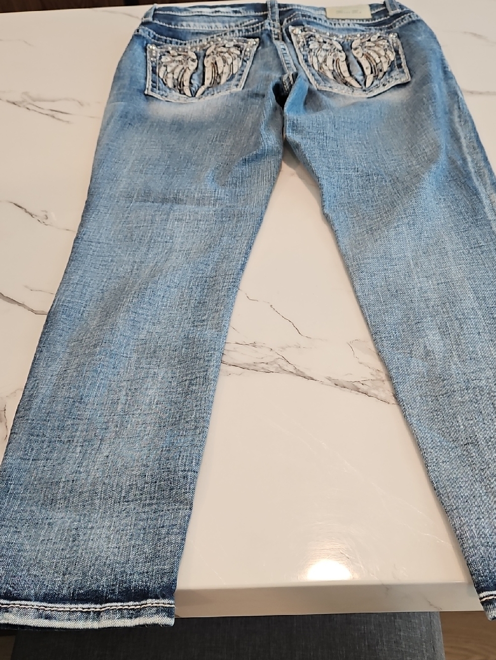 Miss Me Light Blue Straight Leg Jeans with Embroidered Back Pockets